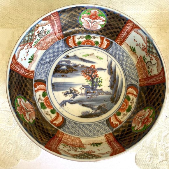 Antique Japanese Imari Porcelain Footed Rice Serving Bowl- Hand Painted-Set of 2 - Picture 4 of 12